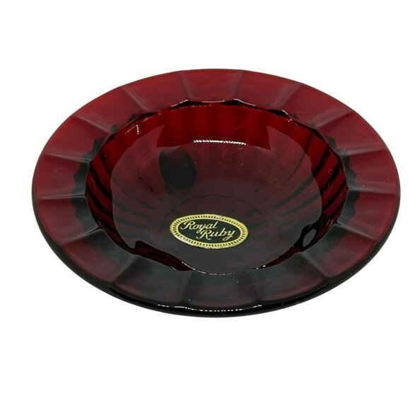 Vintage Anchor Hocking Royal Ruby Red Glass Ashtray 4" Footed Trinket Dish MCM - Picture 1 of 6